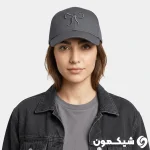 کلاه بیسبالی Miu Miu طوسی تیره با طرح گلدوزی پاپیون